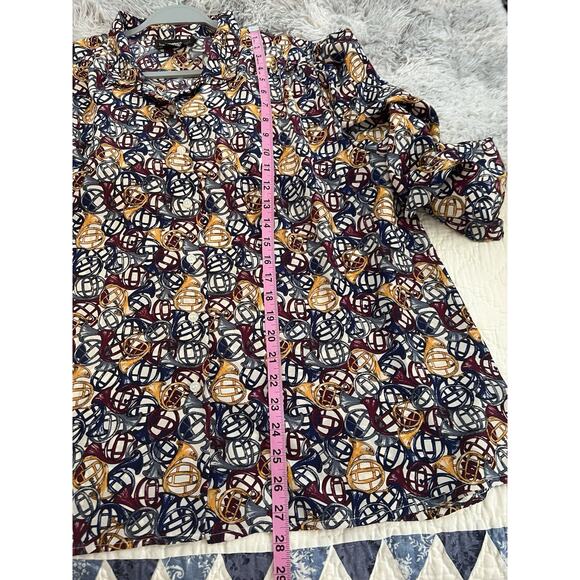 VTG Leslie Fay Haberdashery Size 22W Blouse Multicolor French Horns Mardi gras - Picture 5 of 10